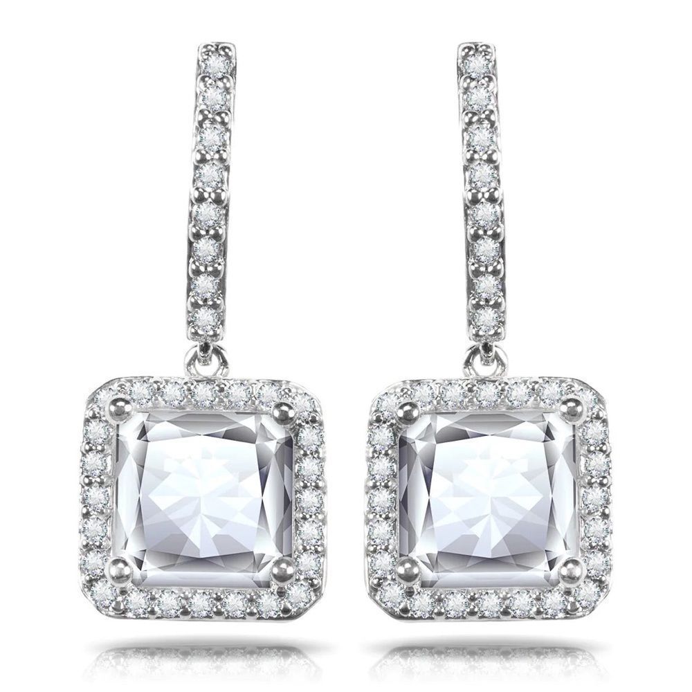 New Amanda Blu Silver Square Halo Drop Earrings